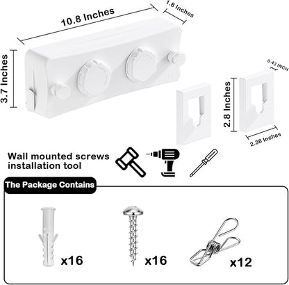 Retractable Clothesline - Heavy Duty 44lb Dual 304 Stainless Lines,16.7ft Anti-Sag Design,Install for Indoor/Outdoor Use (White, Dual Lines)
