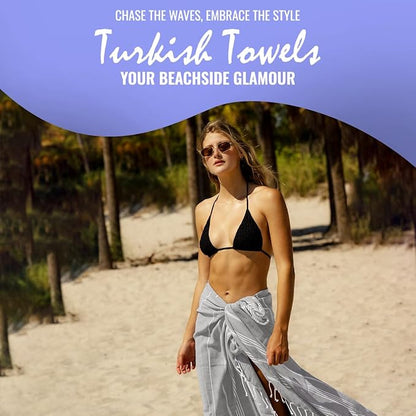 Beach Towel 100% Cotton Turkish Beach Towel Adult 38x70 Inch Pre-washed Absorbent Extra Large|Sand Free Quick Dry BathTowels|Lightweight Blanket|Travel Cruise Camping Spa Gym Yoga Towel|Dapple Grey