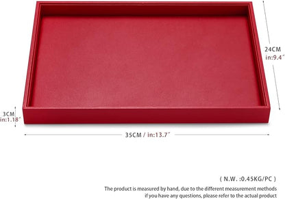 Oirlv Gorgeous Red Leather Jewelry Tray Flat Jewelry Display Tray Stackable Jewelry Organizer Plate