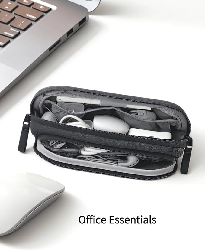 Electronics Organizer Travel Case - Portable Tech Bag, Portable Charger Organizer, All-in-One Storage Bag for Charging Cable, USB Cords, Black, Double Layer