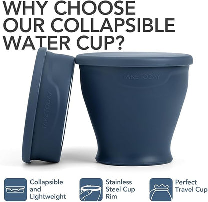 TakeToday 4PCS Collapsible Travel Cup - Silicone Foldable Water Cup, BPA-Free with Lid & Waterproof Bag - Drinking Cup Set for Camping, Outdoors & International Travel