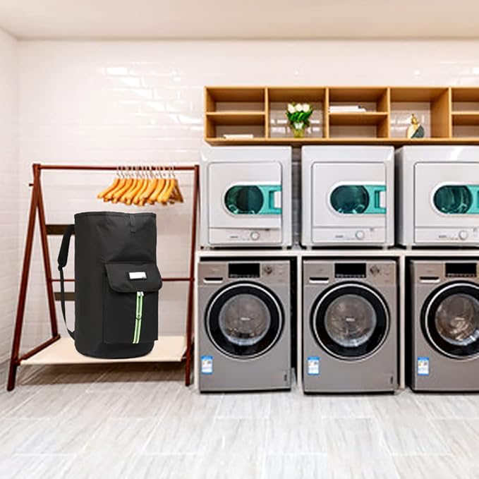 laundry bag backpack,extra-large heavy duty laundry bags,laundry backpack for college students,drawstring closure (Black Laundry Backpack Bag)