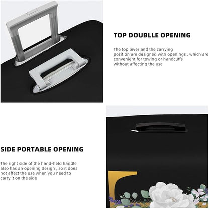 Flower Letter T Black Luggage Cover Elastic Washable Stretch Suitcase Protector Anti-Scratch Travel Suitcase Cover for Kid and Adult M (22-24 inch suitcase)