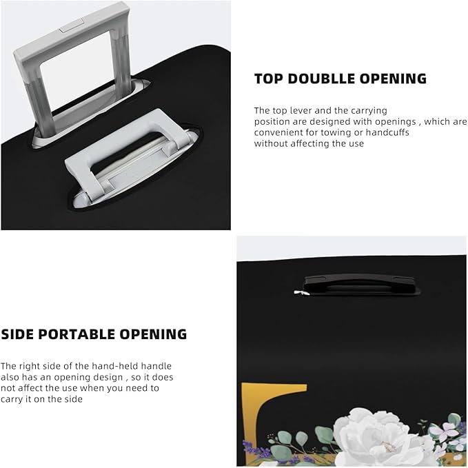 Flower Letter T Black Luggage Cover Elastic Washable Stretch Suitcase Protector Anti-Scratch Travel Suitcase Cover for Kid and Adult L (25-28 inch suitcase)