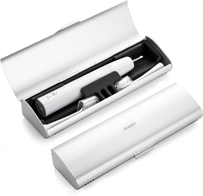 Aluminum Electric Toothbrush Travel Case, 2 in 1 Travel Toothbrush Holder for Oral B/Oral-B Pro 1000 1500 5000 7000 and Most Electric Toothbrush for Traveling, Removable Silicone Liner-Silver