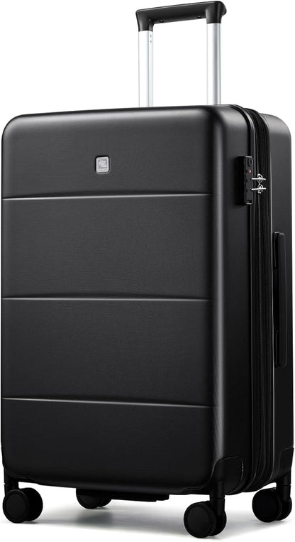 Hanke Expandable 24 Inch Luggage with Spinner Wheels, Hardside Medium Checked luggage, All-PC Hard Shell Suitcase, TSA Lock, Lightweight Checked-Medium (Jet Black, 76L)