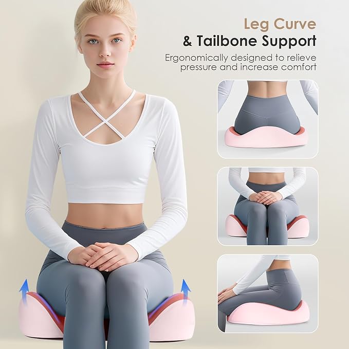 FLORICH Seat Cushion, Memory Foam Seat Cushion for Car Office Chair, Ergonomic Office Seat Chair Cushion for Sciatica Pain Relief, Larger Seat Cushion for for Long Sitting Office Workers - Pink