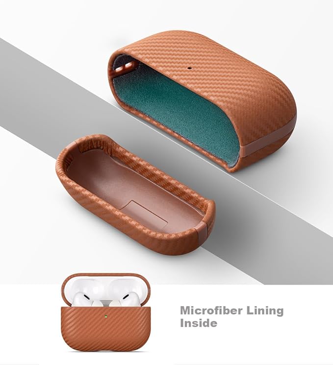 LOPIE Leather Case for AirPods Pro 2nd Generation - Handmade AirPods Pro 2 Case Cover - Made of Real Leather - Protective Hard Shell Cover - Carbon Fiber Style - Wireless Charging Compatible - Brown