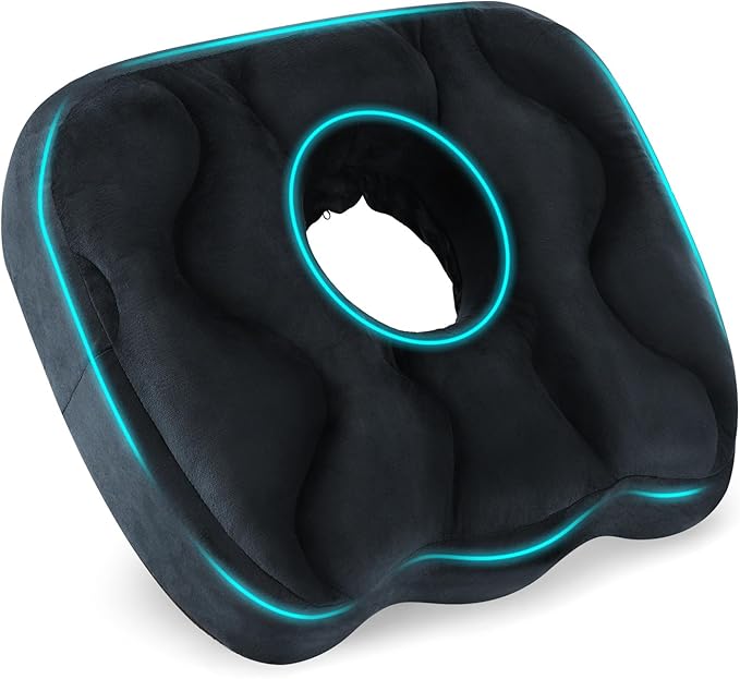 Seat Cushion for Office Chair, Tailbone & Sciatica Pain Relive, Butt Donut Pillow for Long Sitting Hours with Washable Cover, Soft Foam Cushion for Car, Wheelchair, Airplane, Truck (Black)