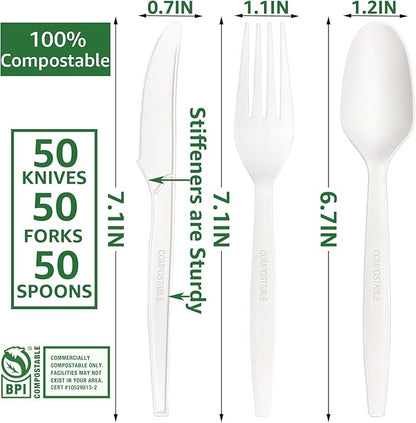 MISISIPI [7In 200Pcs] 100% Compostable Forks and Spoons Utensils Cutlery Silverware Heavyduty Eco-friendly Disposable Plastic free Forks and Spoons Utensils Cutlery Silverware for Party BBQ Lounge