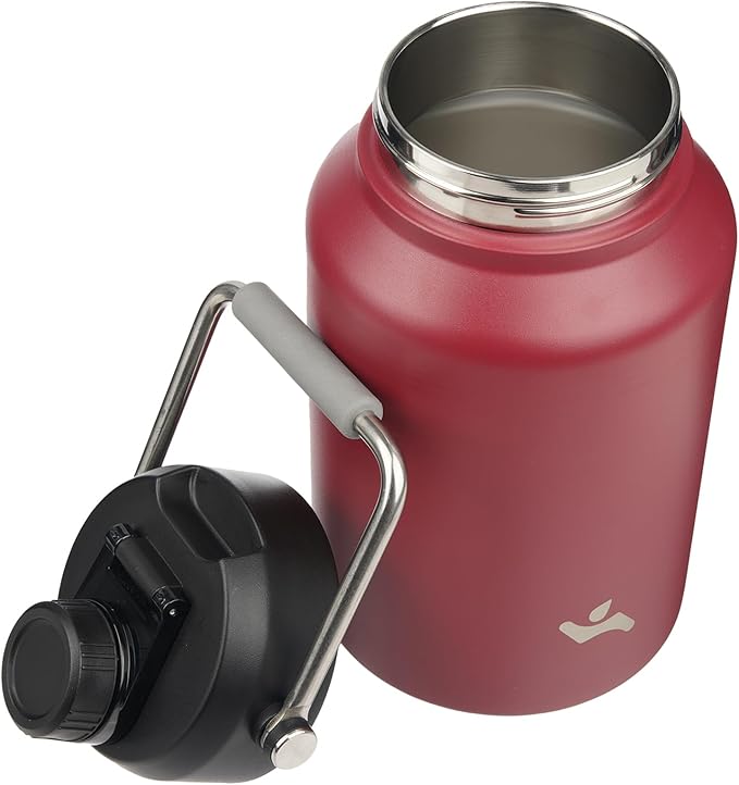 1 Gallon Jug with Handle,128 oz Insulated Water Bottle with Carrying Pouch, Double Wall Vacuum Stainless Steel Metal Bottle,Dark red