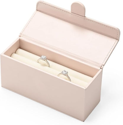 Leather Travel Jewelry Box, Portable Pocket Size Ring Box for Women, Mini Jewelry Travel Case Small Ring Holder Organizer with 12 Slots for purse(Pink)