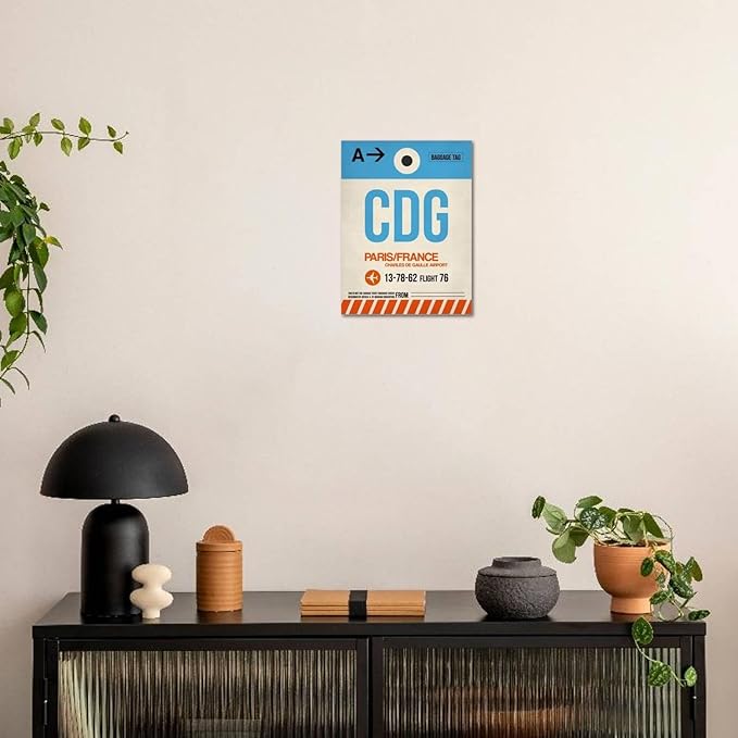ART.COM Stretched Canvas Print CDG Paris Luggage Tag 2 by NaxArt, 18" x 24"