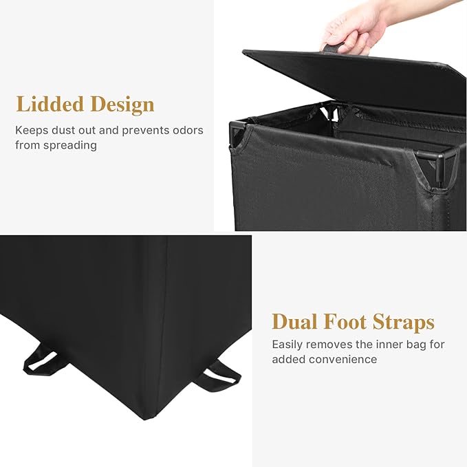 60L 2-in-1 Laundry Hamper with Laundry Backpack, Waterproof Basket with Lid, Laundry Bag with Shoulder Straps and Mesh Pocket, Hamper for College Dorm, Travel, Apartment, Laundromat