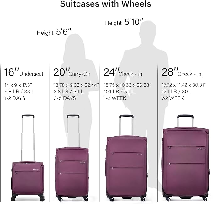 Hanke 16 Inch Underseat Carry On Luggage with Wheels Small Suitcase Softside Luggage Bags for Travel Lightweight Suitcases with Wheels Travel Luggage Personal Item for Men and Women.(Purple)