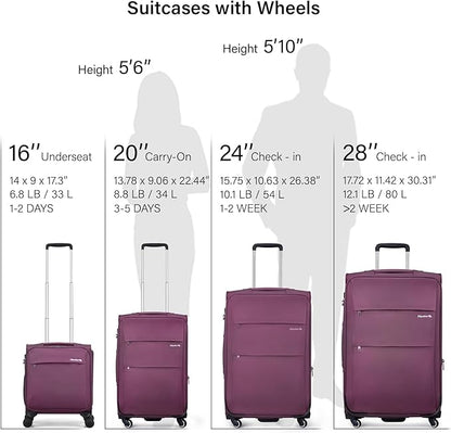 Hanke 16 Inch Underseat Carry On Luggage with Wheels Small Suitcase Softside Luggage Bags for Travel Lightweight Suitcases with Wheels Travel Luggage Personal Item for Men and Women.(Purple)