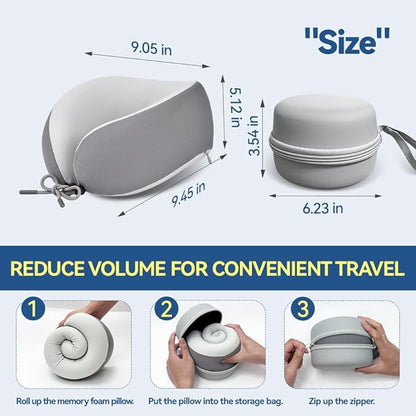 Memory Foam Neck Pillow for Travel Adjustable Airplane Pillow 100 Percent Memory Foam Ergonomic Support for Sleeping on Flights Cars Office Home Use for Adults Men Women