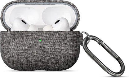 LOPIE for AirPods Pro 2nd Generation Case (Not for 3rd Gen) - Canvas Style Vegan Leather - Protective Hard Shell Cover with Clip - Handmade for AirPods Pro 2 Case Cover - Gray