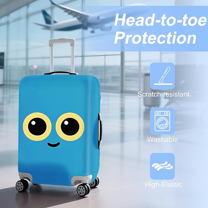 ANNA QUEEN Cute Emoticons Blue Luggage Cover Washable Suitcase Protector Suitcase Cover Anti-Scratch,Stretchable Fit for 18-32Inch Luggage,Travel Bag Cover XL(fits 29-32Inch suitcase)