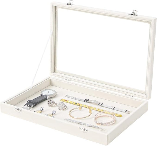 Coward Jewelry Organizer Box, Beige Velvet Blank Display Tray Case with Lid for Storage Necklaces Bracelets Rings Beads and Jewelry Accessories