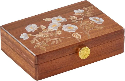 Travel Jewelry Case Small Wood Jewelry Organizer Jewelry Box for Women (Nut-Brown Print A)