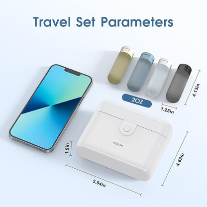 Travel Bottles with Case, 4x2oz TSA Approved, Leak-Proof, Press to Unlock, Compact & Portable Travel Toiletries (White)