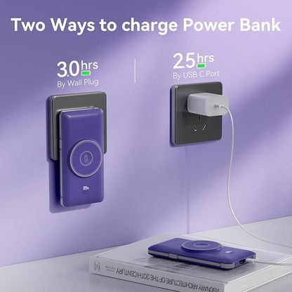 Magnetic 10000mAh Portable Charger for iWatch & iPhone, 22.5W USB C Fast Charging Wireless Power Bank Built-in Cables and Wall Plug, External Travel Battery Pack Compatible with iOS Android Devices