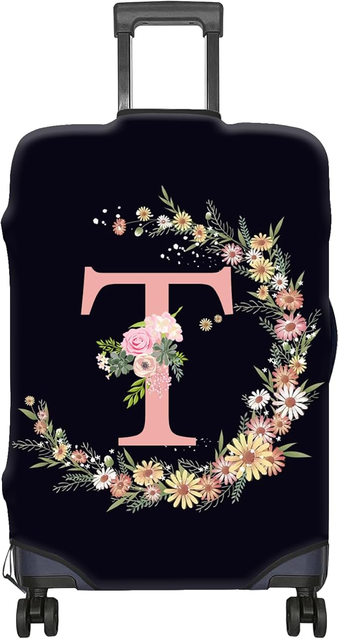 Luggage Suitcase Cover Protector Luggage Elastic Washable Baggage Covers Initial Cute Aesthetic for Unisex Women Girls Travel Trip L(26-29 inch)-Letter T