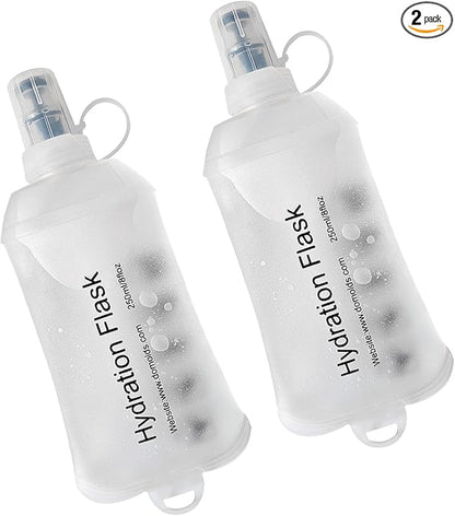 WILDREEDS 250ml Soft Flask, TPU Collapsible Soft Water Bottle for Hydration Pack, Running Vest, Folding Water Bottle for Hiking Cycling Climbing-2Pcs, White