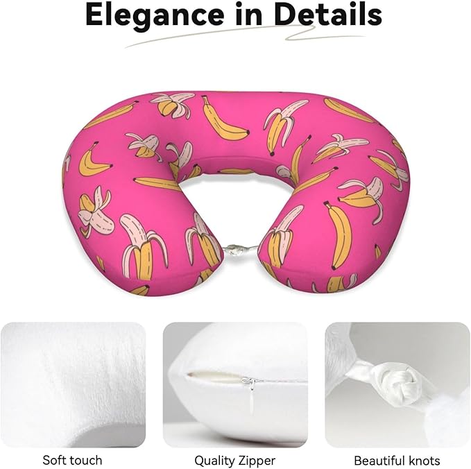 Neck Travel Pillow, Women Men Washable Airplane Car Pillows Hawaiian Banana Pink, Head Support Rest U Shaped Cushion Comfortable for Watching TV