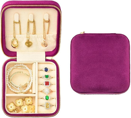 TAIMY Travel Jewelry Case, Small Plush Velvet Jewelry Box for Women and Girls, Portable Jewelry holder organizer for Rings Earrings Necklaces Bracelets(Midnight Purple)