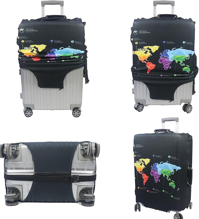 MosaiRudo Thicker Luggage Cover Elastic Suitcase Cover Protector Fits 18-32 Inch Suitcase Travel Accessories (Abstract Map, M)