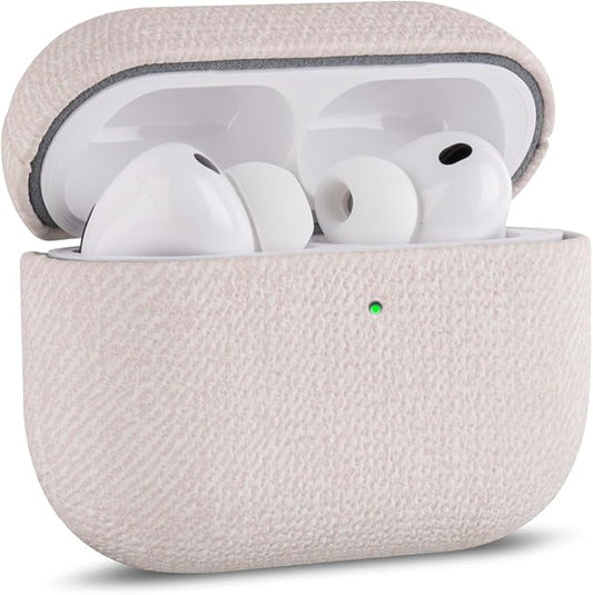 Handmade Case - for AirPods Pro 3 Case Cover - Selected Skin-Friendly Vegan Leather, Woolen Fabric Cloth Style, Drop Protective Hard Cover for AirPods Pro 3rd Generation Earbuds - White