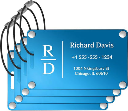 Luggage Tags for Suitcases 4 Pack: Personalized Luggage Tags for Backpacks & Bags Tags with Coustomizable Texts (Blue)