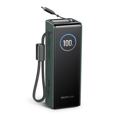 EF ECOFLOW Rapid Power Bank, 25,000mAh, 170W, 100W Built-in and Retractable Cables, Portable Charger with Triple 100W USB-C Port, Compatible with iPhone 17/16/15/14, Samsung, Laptop and More, Green