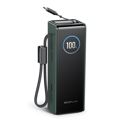EF ECOFLOW Rapid Power Bank, 25,000mAh, 170W, 100W Built-in and Retractable Cables, Portable Charger with Triple 100W USB-C Port, Compatible with iPhone 17/16/15/14, Samsung, Laptop and More, Green