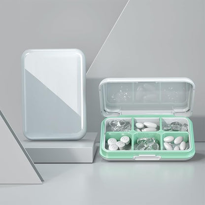 Pill Box Waterproof Travel Pill Case Portable Daily Pill Container Pill Holder Purse 6 Compartments Pocket Compact Medicine Organizer for Vitamin,Fish Oils,Supplements,Medication (Large White)