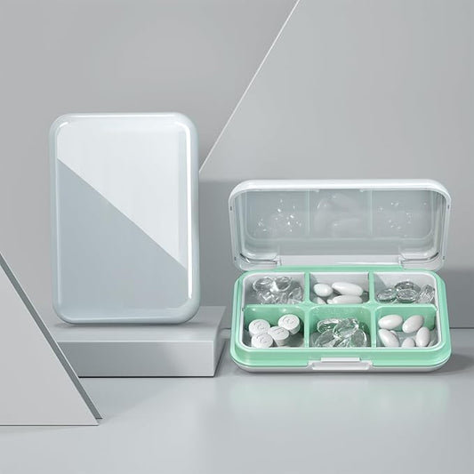 Pill Box Waterproof Travel Pill Case Portable Daily Pill Container Pill Holder Purse 6 Compartments Pocket Compact Medicine Organizer for Vitamin,Fish Oils,Supplements,Medication (Large White)