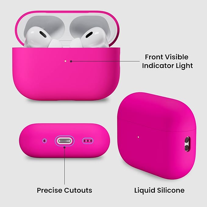 ORNARTO Compatible with AirPods Pro 2 Case 2022, Full Protective Hybrid Silicone for AirPods Pro 2nd Generation Case, Front LED Visible Skin Cover-Hot Pink