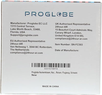 Proglobe Orthopedic Neck Pillow, Travel Neck Pillows for Airplanes, Memory Foam Kit, 360° Head Support, Airplane Pillow Set with 3D Contoured Eye Masks, Earplugs, and Luxury Mesh Bag (Black)