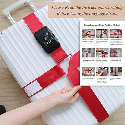 Luggage Straps for Suitcases TSA Approved Heavy Duty Adjustable Travel Belt Cross Suitcase Belts Luggage Tags with Name ID Card Travel Accessories Fit for 20-32 Inch Suitcase (Blue)