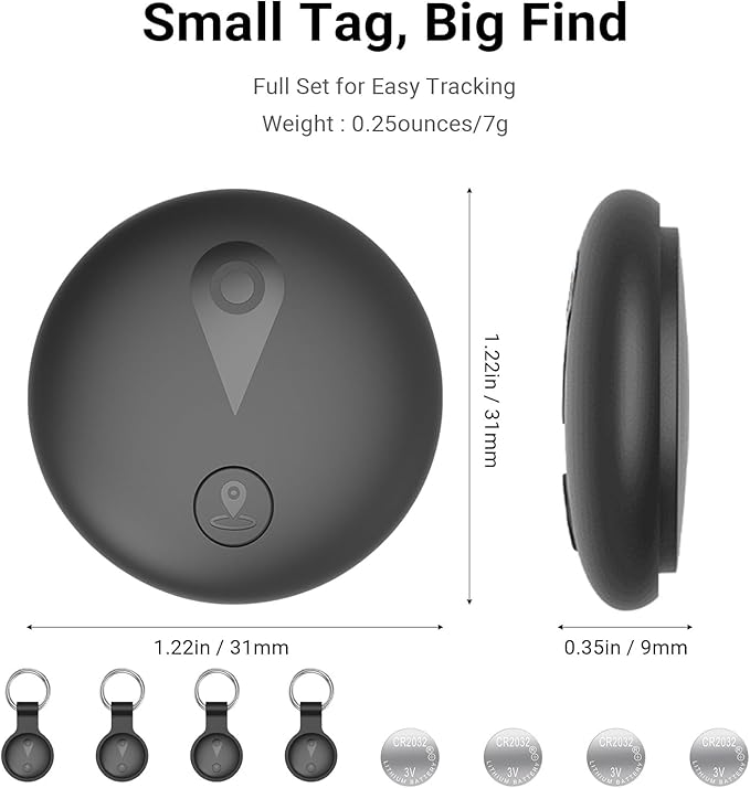 iXTRA New Air Tracker Tag-4Pack with Holder, Bluetooth Item Finder Work with Apple Find My APP (iOS Only), Easy Battery Replacement, Smart Keys Finder and Item Locator for Keys,Wallet,Pet (4 Black)
