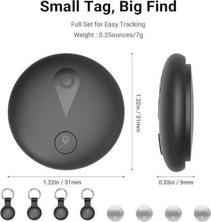iXTRA New Air Tracker Tag-4Pack with Holder, Bluetooth Item Finder Work with Apple Find My APP (iOS Only), Easy Battery Replacement, Smart Keys Finder and Item Locator for Keys,Wallet,Pet (4 Black)