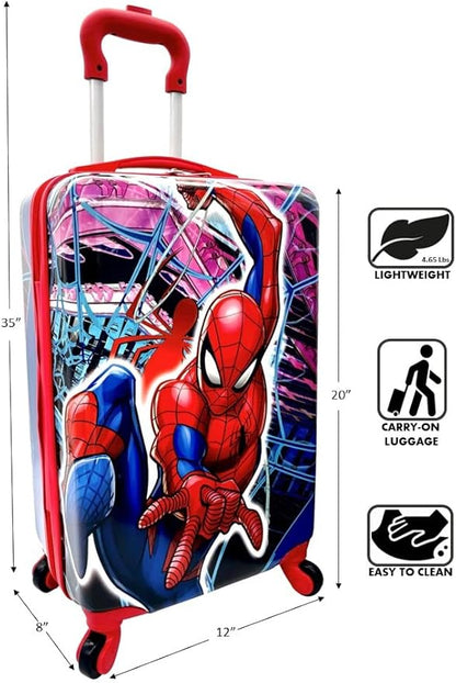 Fast Forward Kids Licensed Hard-Side 20” Spinner Luggage Lightweight Carry-On Suitcase (Spiderman - 1)