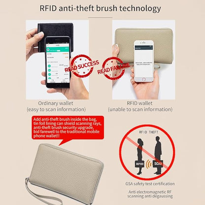 Leather Travel Wallet, RFID passport wallet for travel, with Zippered Pocket and Cash Slot, for Secure Traveling and Documentation Organizer (Eephant Grey)