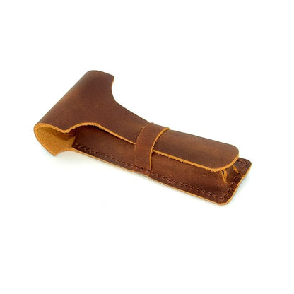 JJNUSA Handmade Sleeve Travel Pouch Leather Safety Razor Case, Double Edge Razor 4.5", Old Fashioned Razor Sleeve Shaving Accessories Men's Shaving Razor Brown