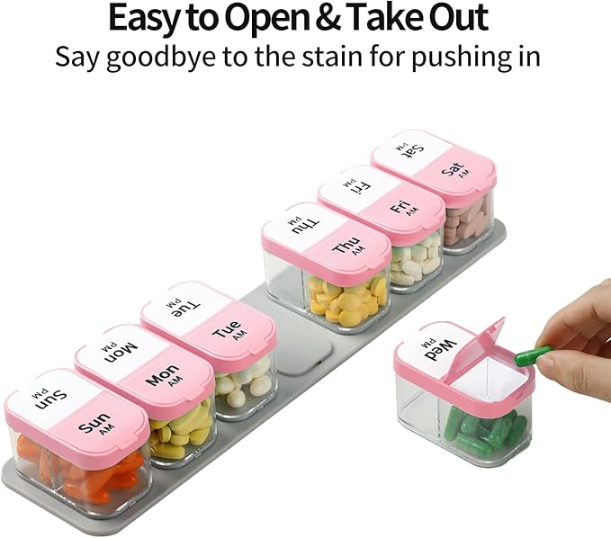 Daviky Extra Large Pill Organizer Weekly, XL Medicine Pill Organizer 2 Times a Day, Big Pill Box 7 Day AM PM for Vitamins, Supplements and Medication