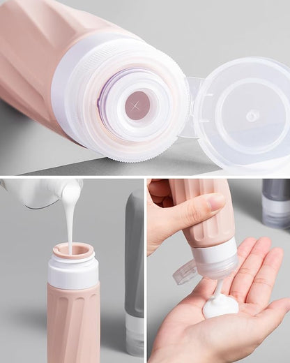 Travel Size Toiletries 8 Pack, TSA Approved 3oz Silicone Squeeze Bottles & Cream Jars with Clear Travel Bag