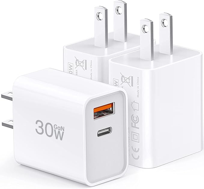 USB C Super Fast Charger, 3-Pack 30W Dual Port PD+QC Fast Charger Adapter Block for iPhone 14/15/16/17/Pro/Pro Max/Plus/iPad/MacBook air, (25W PPS) Type C Charging for Samsung S21 S22 Pixel