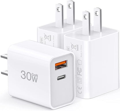 USB C Super Fast Charger, 3-Pack 30W Dual Port PD+QC Fast Charger Adapter Block for iPhone 14/15/16/17/Pro/Pro Max/Plus/iPad/MacBook air, (25W PPS) Type C Charging for Samsung S21 S22 Pixel